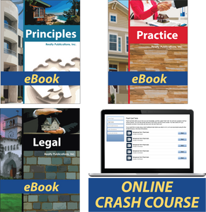 Pre-License Course Package with ebooks for Principles, Practice, and Legal Aspects. Online Salesperson's Crash Course included